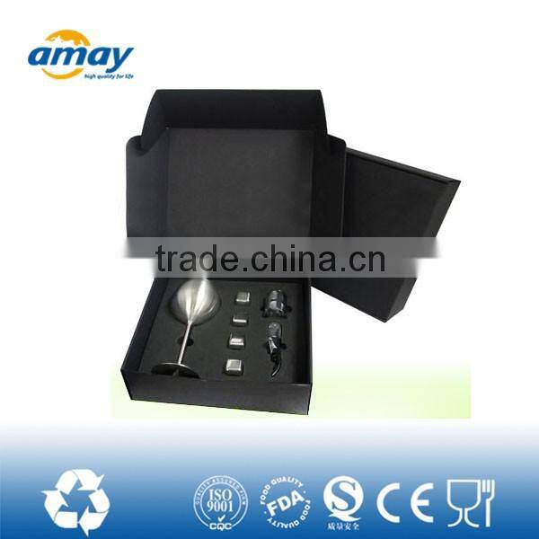 2016 Modern style fashion coloured gift box wine set with gift box , champagne cup , ice stones , ice tong