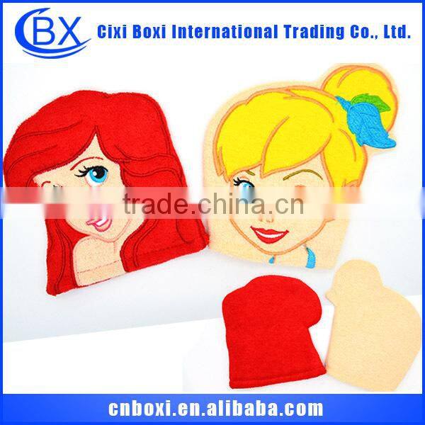 2015 High quality cartoon/custom baby bath glove,loofah bath glove