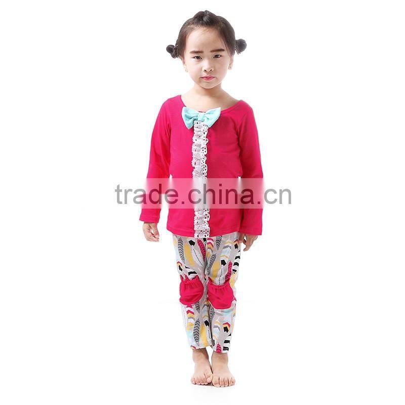 Cheap Baby Clothes Grey & White Striped Top and Ruffle Pants Outfit for Girls