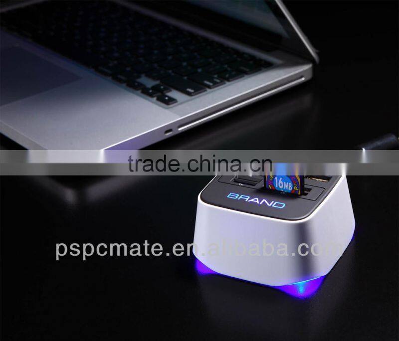 new model 3 ports usb hub with sd card reader combo with LED laser logo
