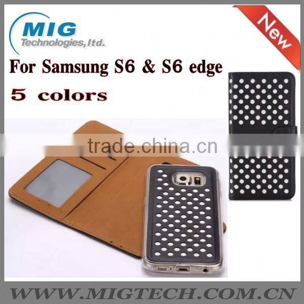 Phone case Empty thread Polka Dot PU+ TPU wallet case with stand, For Samsung galaxy S6 edge leather case