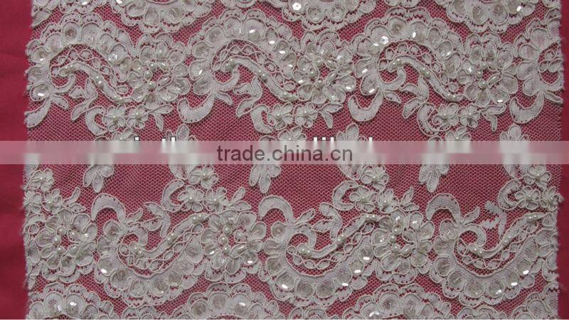 Narrow Short Full Beaded Ivory Corded French Lace Trim
