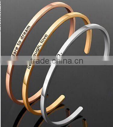 Wholesale Custom stainless steel 3.5mm Width Inspiration Engraved Message Bracelet
