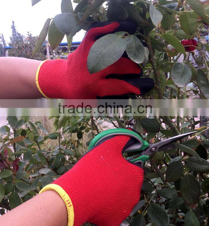 10guage red cotton black latex wrinkle coated gloves