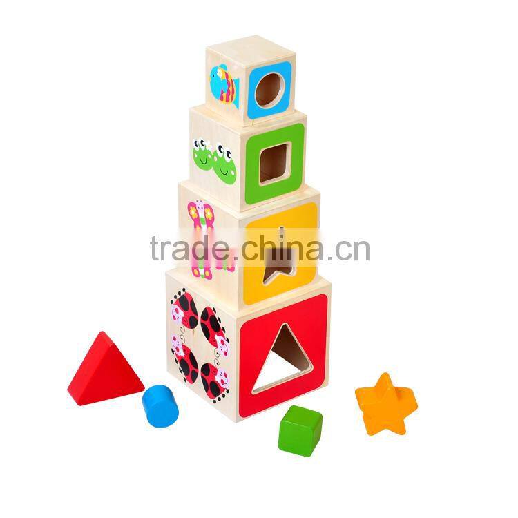 Educational geometric shape construction outdoor wooden building blocks toy