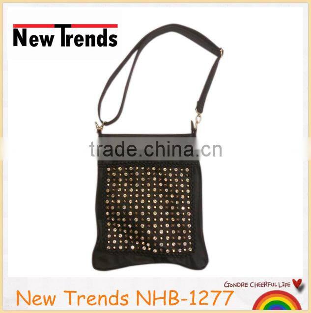 Black PU shoulder with the studs and rhinestones