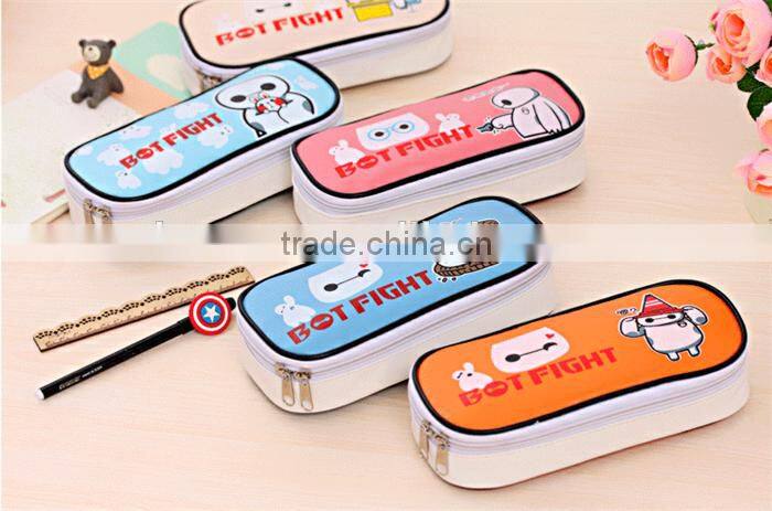 Large canvas wholesale pencil case for kids Baymax pen bag