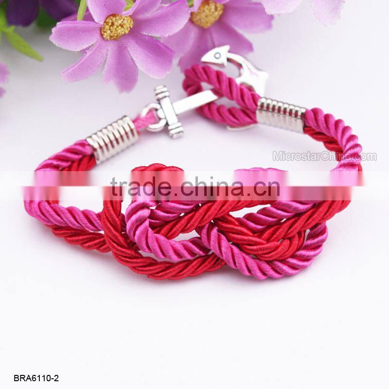 Handmade Braided Nylon Rope Bronzy Anchor Charm Bracelet For Wholesale