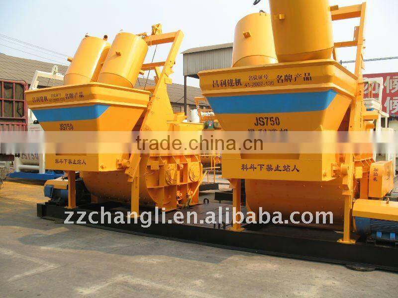 High capacity electric concrete mixer,twin-shaft concrete mixer,JS750 concrete mixer for industry