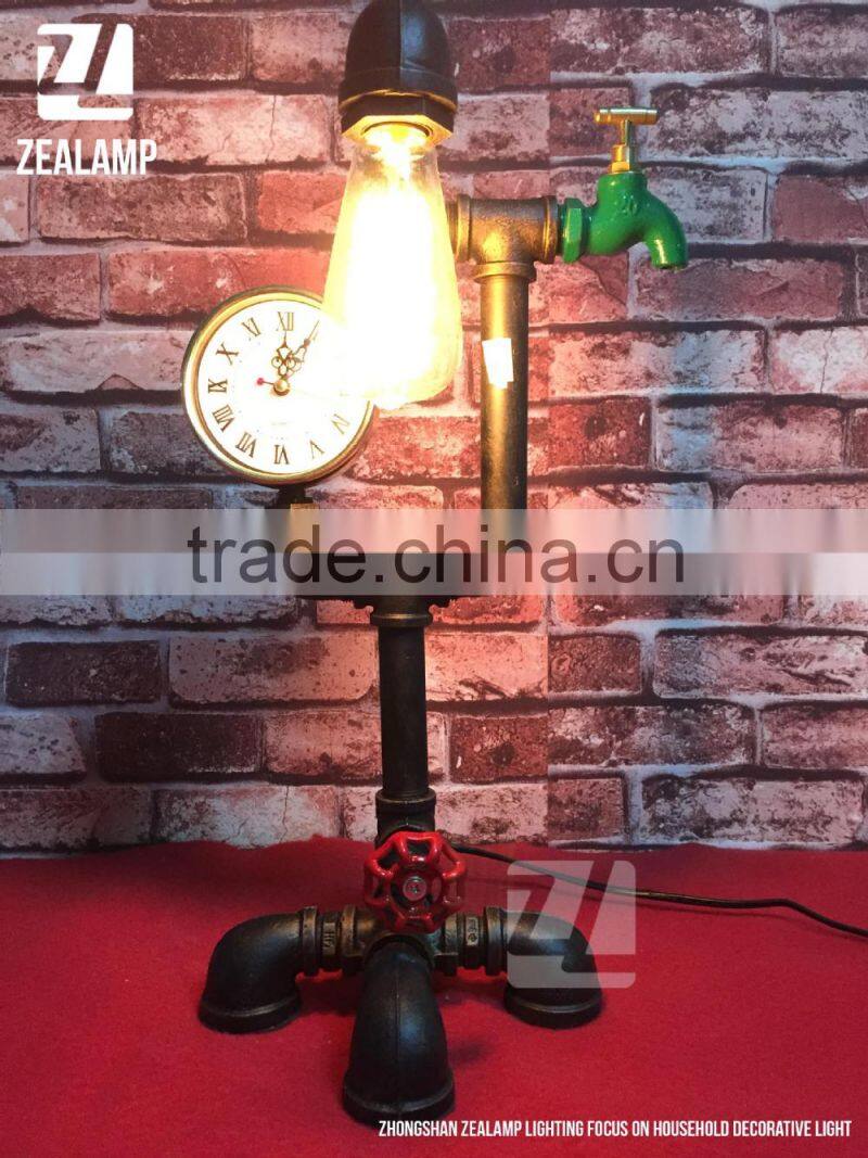 Industrial Style Pipe Lights Steampunk Pipe Table Lamp Edison Lamp With Tap And Clock 1105T-A01