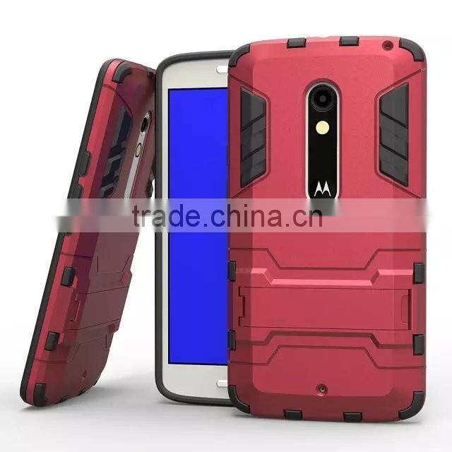 2 In 1 Hot Selling Iron-Bear Stand Rugged Hybrid Protective Case for Moto X Play