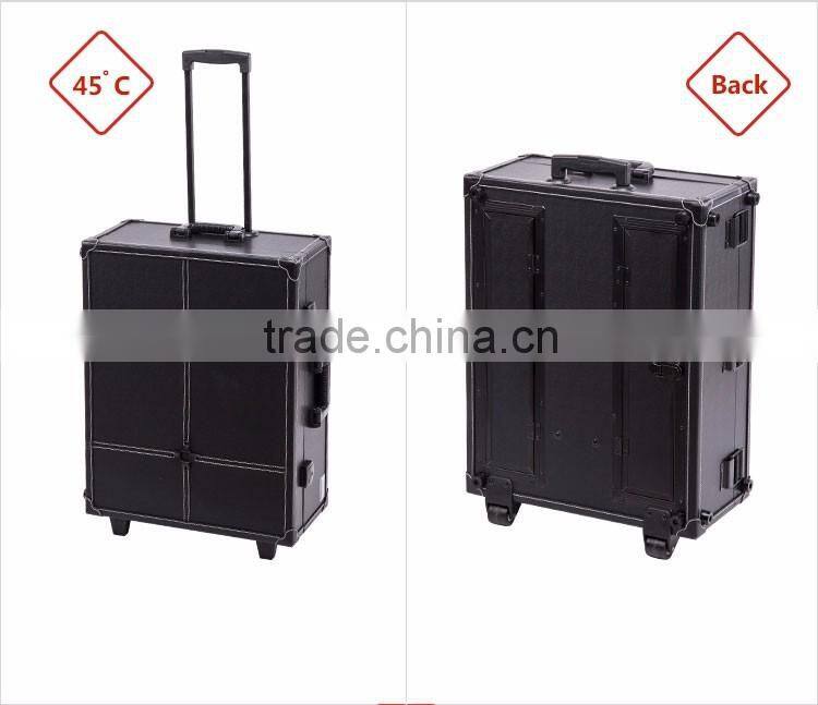 wholesale PVC trolley makeup case with stand legs and light mirror