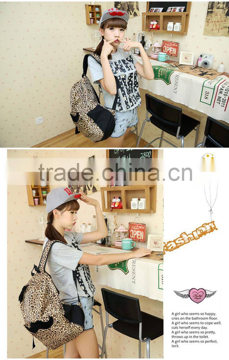 Fashion New Free shipping European and American Style Women Backpacks Lovely beard Vintage Leopard bag PU leather Backpack