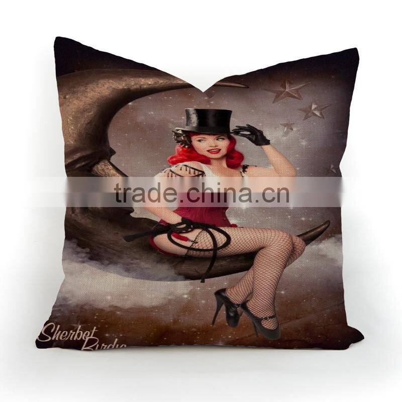"Modern Lady" Style printed Weave Pillow Cover For Cafe/Bar Decorative