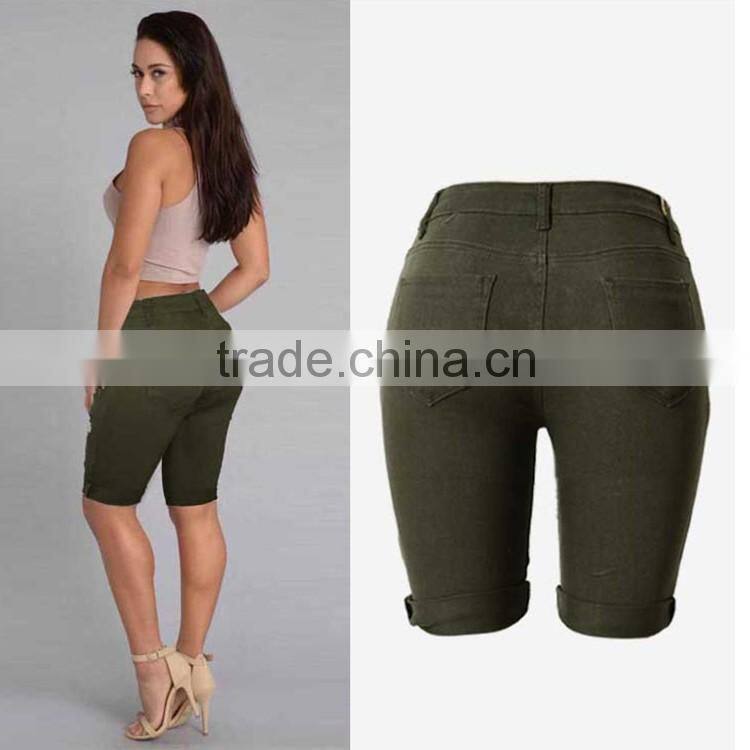 2016 Summer Fashion Women Vintage Torn Denim Shorts Ladies Bottom Hem Roll Up Distressed High Waist Damaged Jeans Half Pants