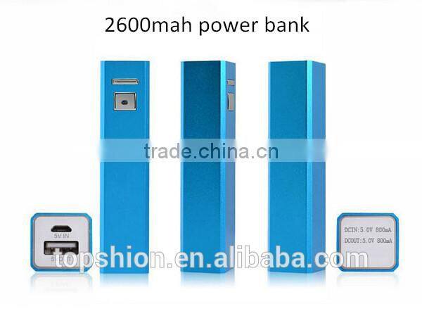 Aluminum metal power bank 2600mah external battery power charger, mini universal power bank 2600mah with micro usb cable