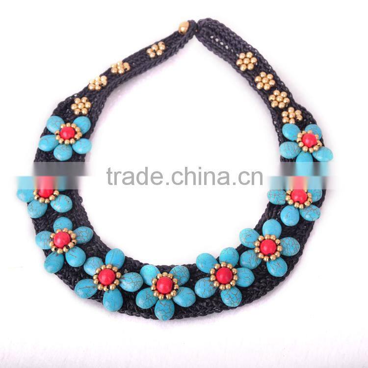 wax cord skyblue tophus hand made necklace for women