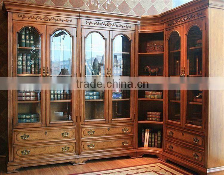 modern 4 drawer bookcase with glass doors