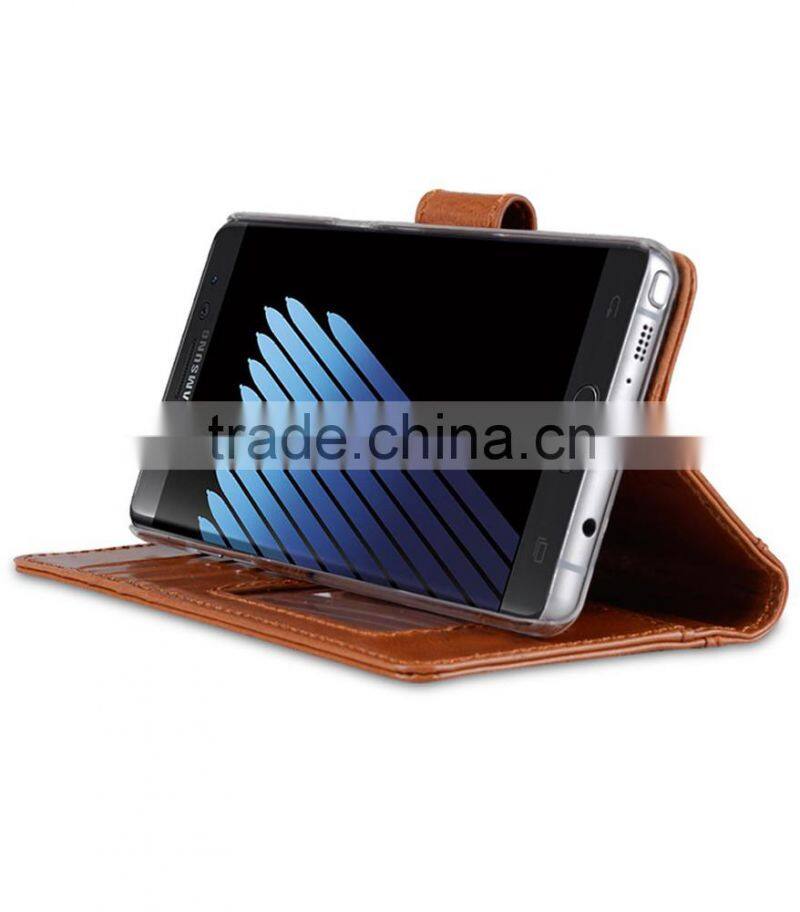 Strap Style Brown Wax Leather Mobile Phone Case for Samsung Galaxy Note 7