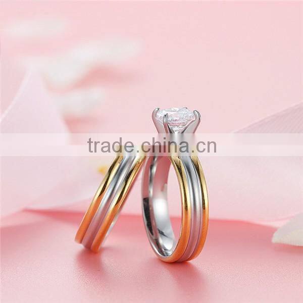 2016 fashion two tone fashion cz surgical stainless steel rings for lovers
