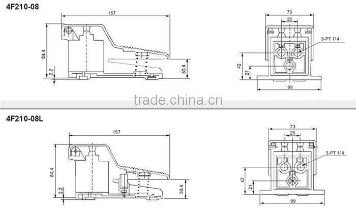 China supplier pneumatic valve 4F series 5 port 2 position air foot valve pedal valve