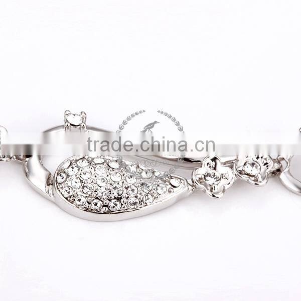 18KGP platinum plated white crystal rhinestone Austria crystal elements women bangle bracelet fashion jewelry B005