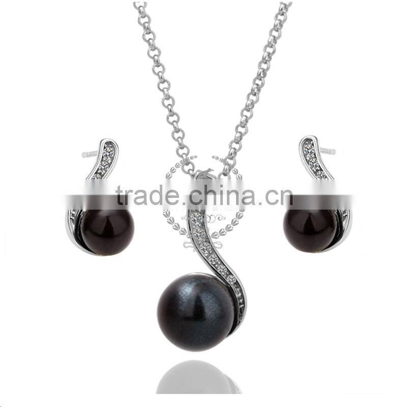 18KRG platinum plated black pearl pendant charm DIY supplies earrings and necklace jewelry set PS034