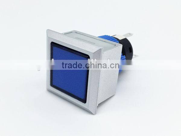22mm wall switch square plastic blue led 24V momentary or latching push button switch