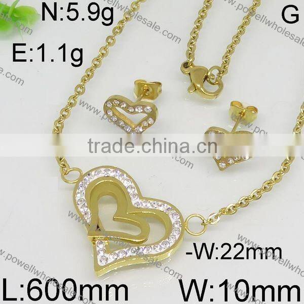 Fashion new designs stainless steel gold plated saudi 22k gold jewelry set