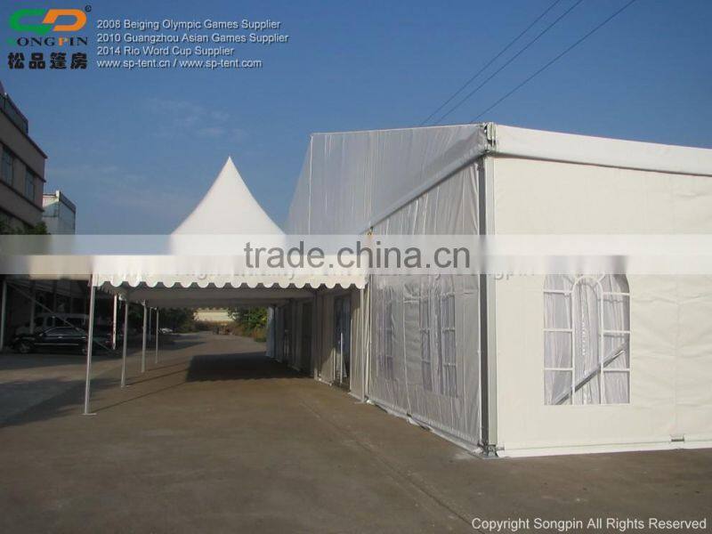 Best quality combined high peak wedding tent wholeslae with carpet and linings decoration