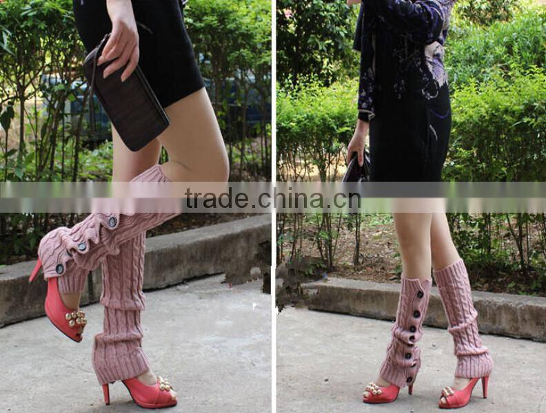 Korean Fashion New Buttons Down Fastening Keep Warm Knitted Gaiters Loose Wool Leg Guard Boot Cuffs Socks Knit Leg Warmers