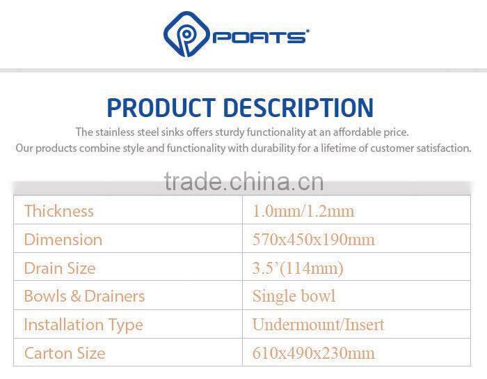 570x450 stainless steel handmade sink single bowl