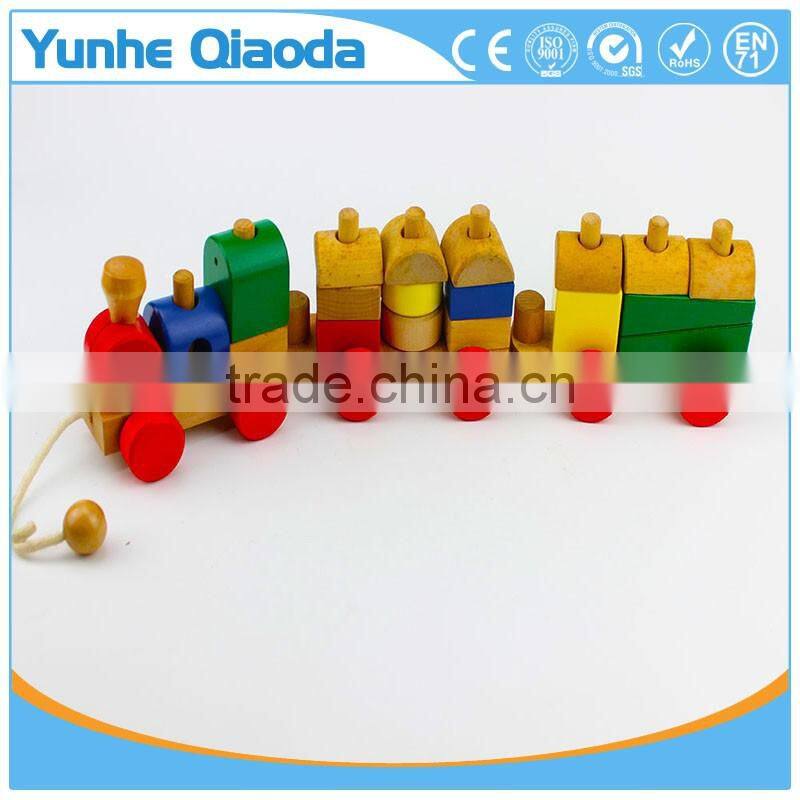 Wood Puzzle Train Toys Geometric Building Blocks Education Gift