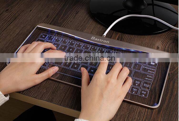 Newest Fashion Glass Touch LED Backlit Universal Wired Keyboard Transparent Glass LED Touch Keyboard
