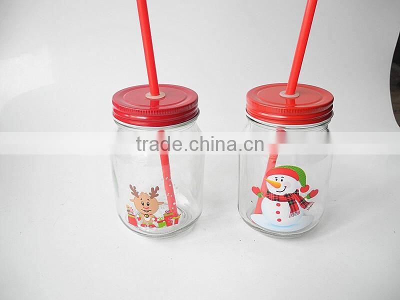 snowflake christmas promotional gift glass drinking mug with red lid