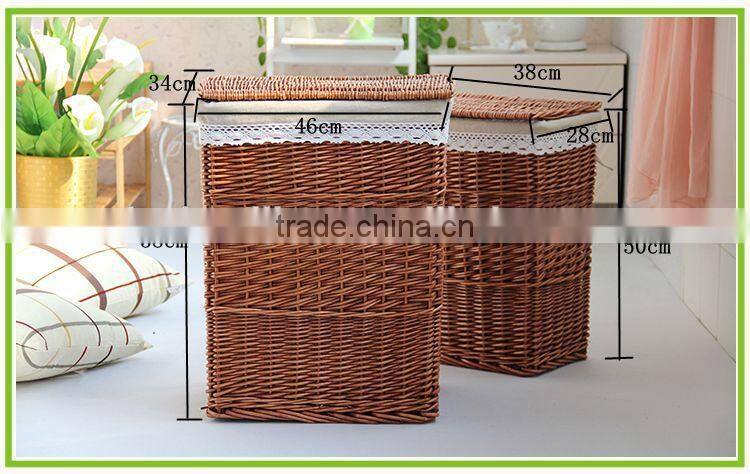 sets 2 whole willow material laundry basket with lid with lining with handls on the side of the basket