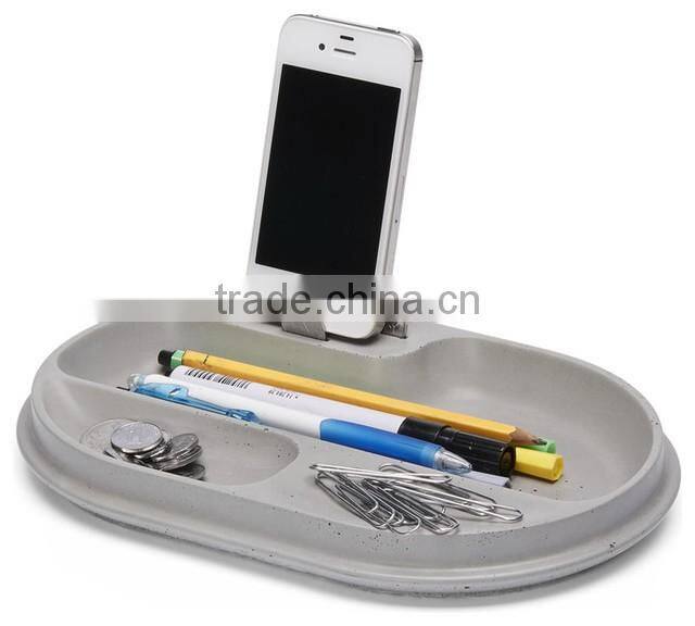 Wholesale desktop concrete hand made pen holder with phone holder or memo pad holder