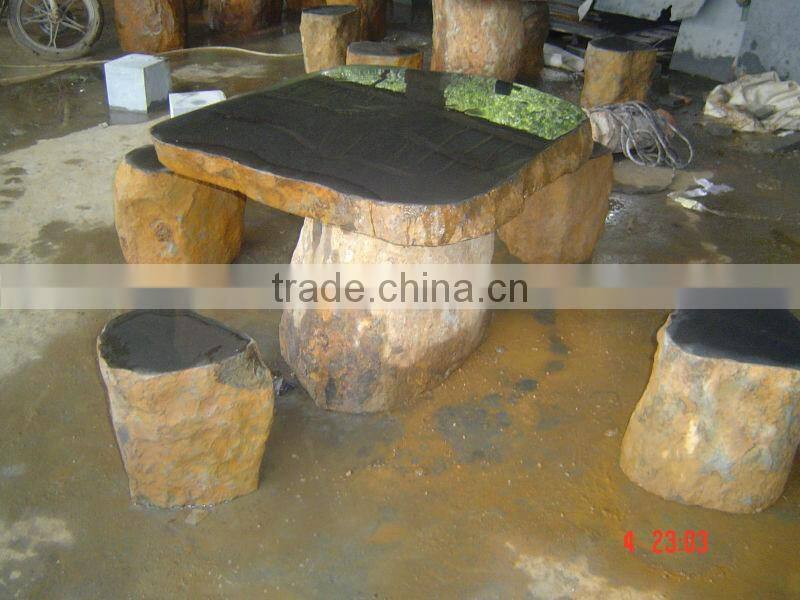 Garden Furniture Stone Table & Chair Polished Surface Basalt Stool Chair