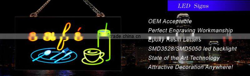 New innovative products acrylic panel led letters alphabet board / led open resin sign board shop mane board design