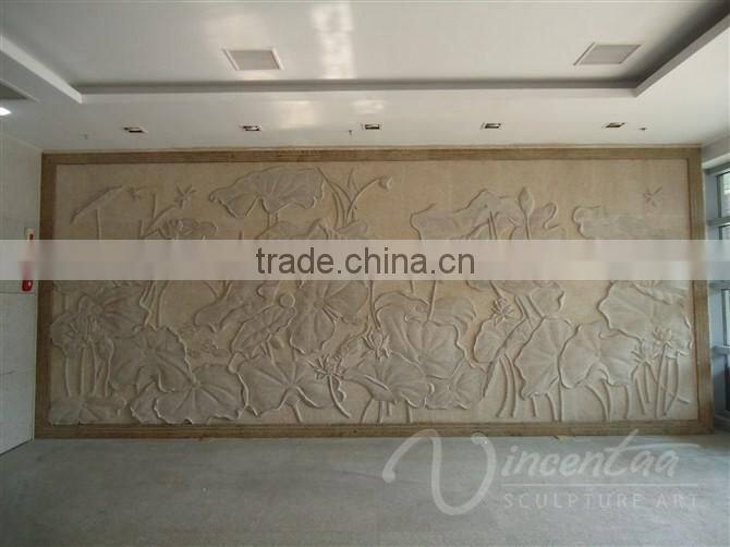 alibaba china supplier indoor decoration stone carving Lotus marble relief sculpture