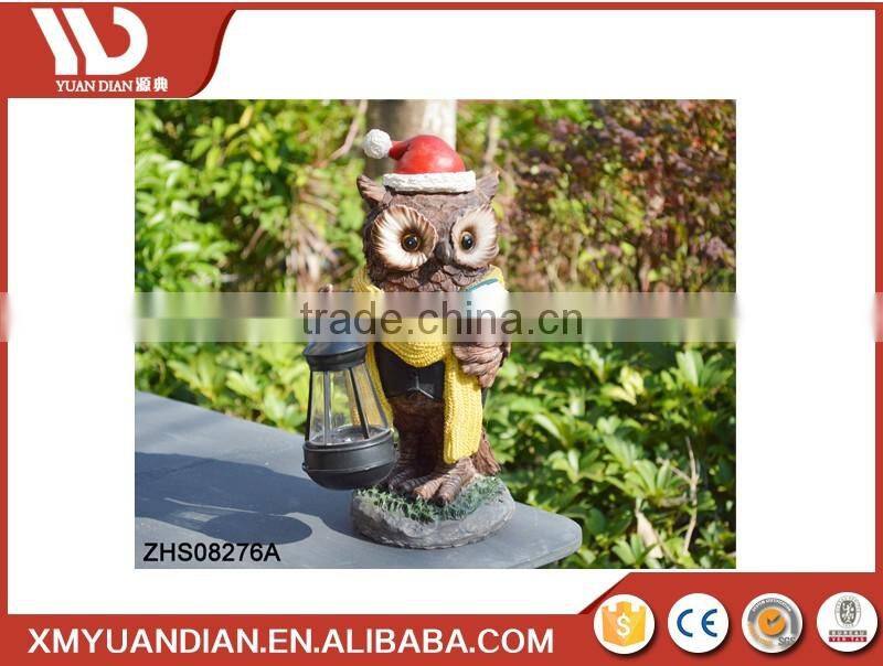 Hand painted polyresin owl with solar lantern,Chrismas Decoration