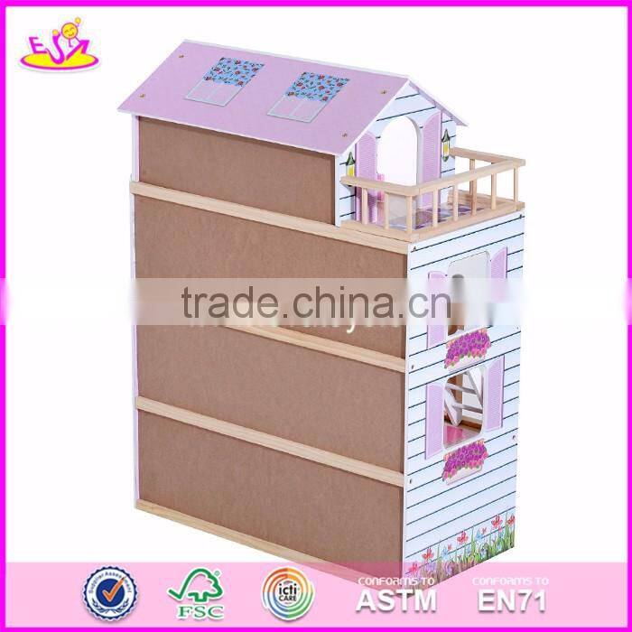 2017 Best luxurious 4 floors children wooden dollhouse kits with garage W06A238