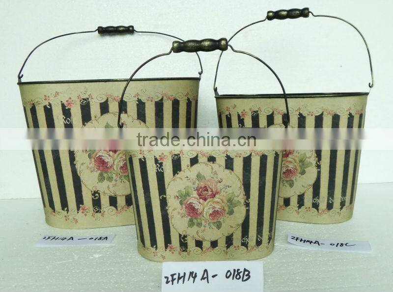 Europe Style metal garden flower oval pot with handle