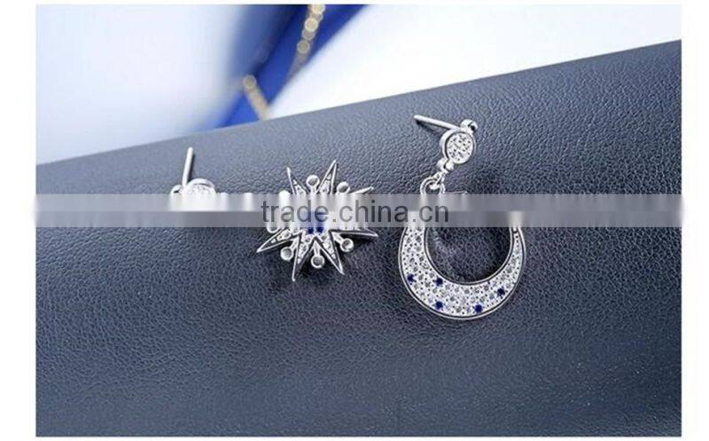 star and moon shape girl 925 silver earring, CZ zircon earring jewelry, earring silver 925