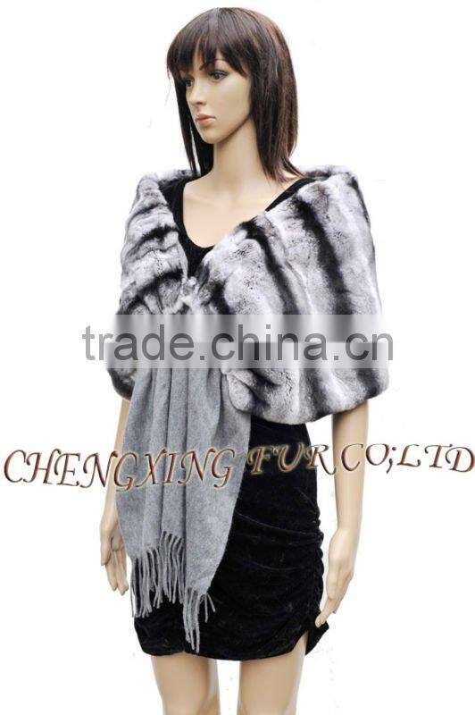 CX-B-122B Rex Rabbit Chinchilla Printed Fur Pashmina Shawls