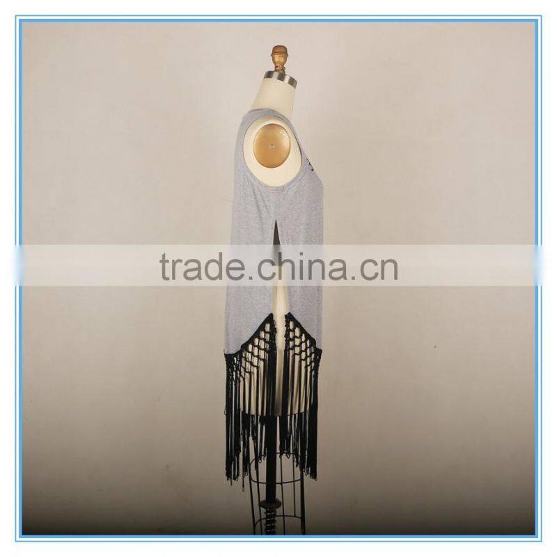 Long Jersey Knit Women Tank top With Braiding Sweep