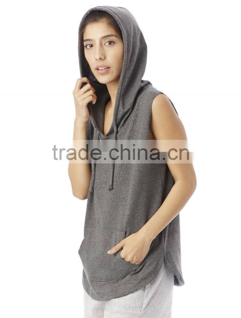 2016 ladies grey plain black oversized sleeveless pullover hoodies with hood