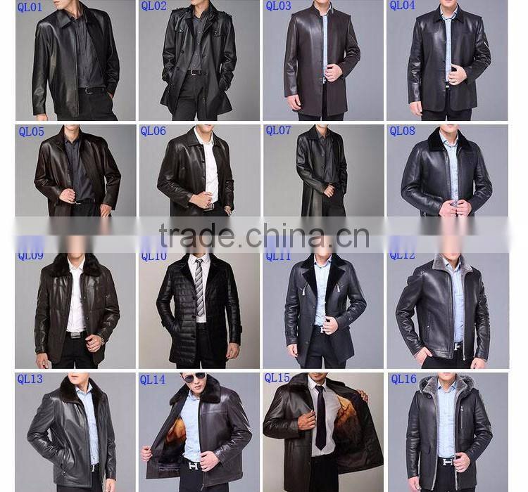 Latest fashion design black leather men winter coat fur clothing men coat