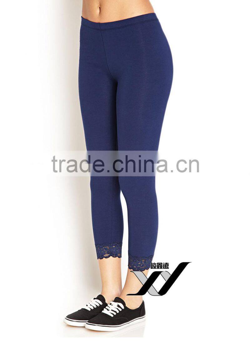 wholesale fitness women leggings with lace bottom and ninth length