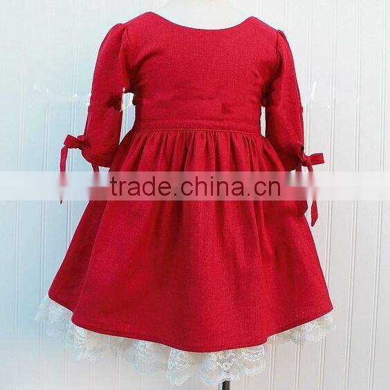 Girls Red Christmas Dress Kids Long Sleeve Cotton Dress